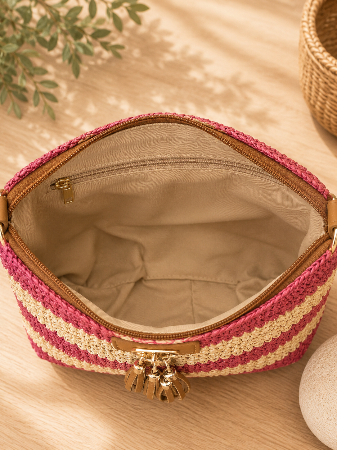 BOLSO BANDOLERA RAFIA ROSA