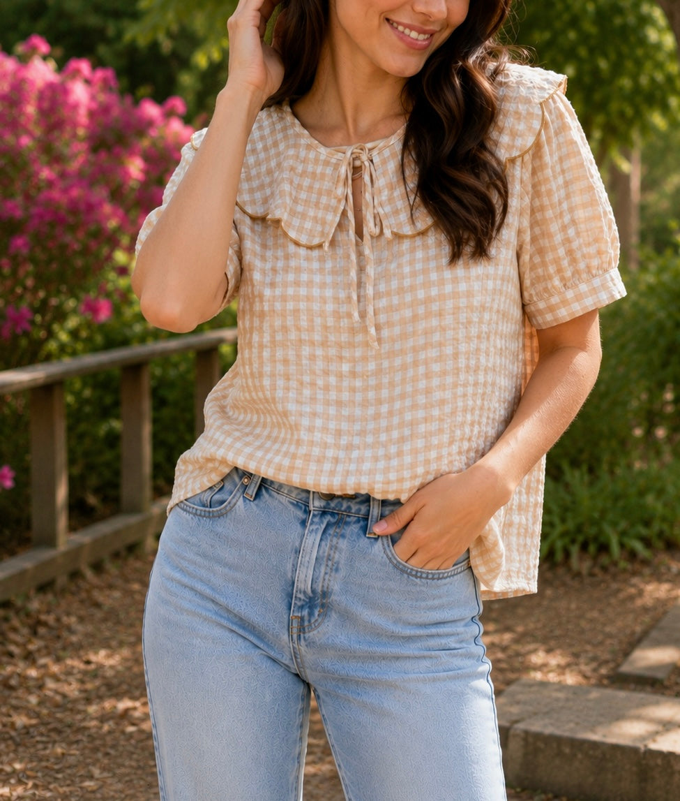 BLUSA CUADRO VICHY BEIGE