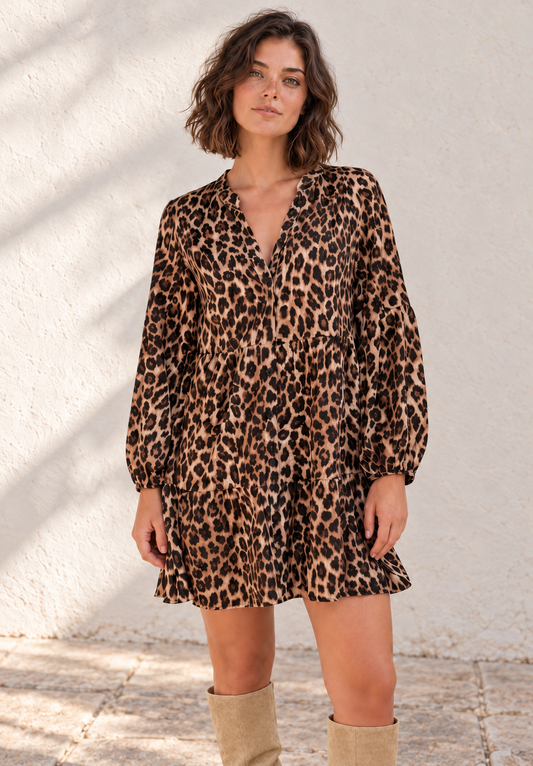 VESTIDO CAMISERO CON ESTAMPADO DE LEOPARDO