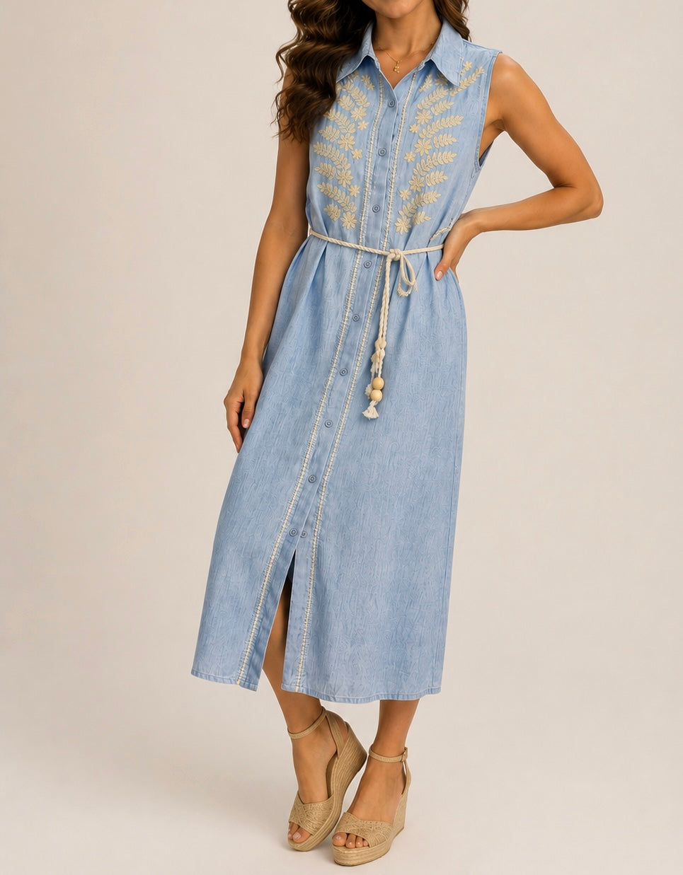 VESTIDO BORDADO AZUL CLARO