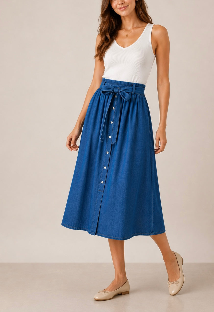 FALDA MIDI AZUL MARINO