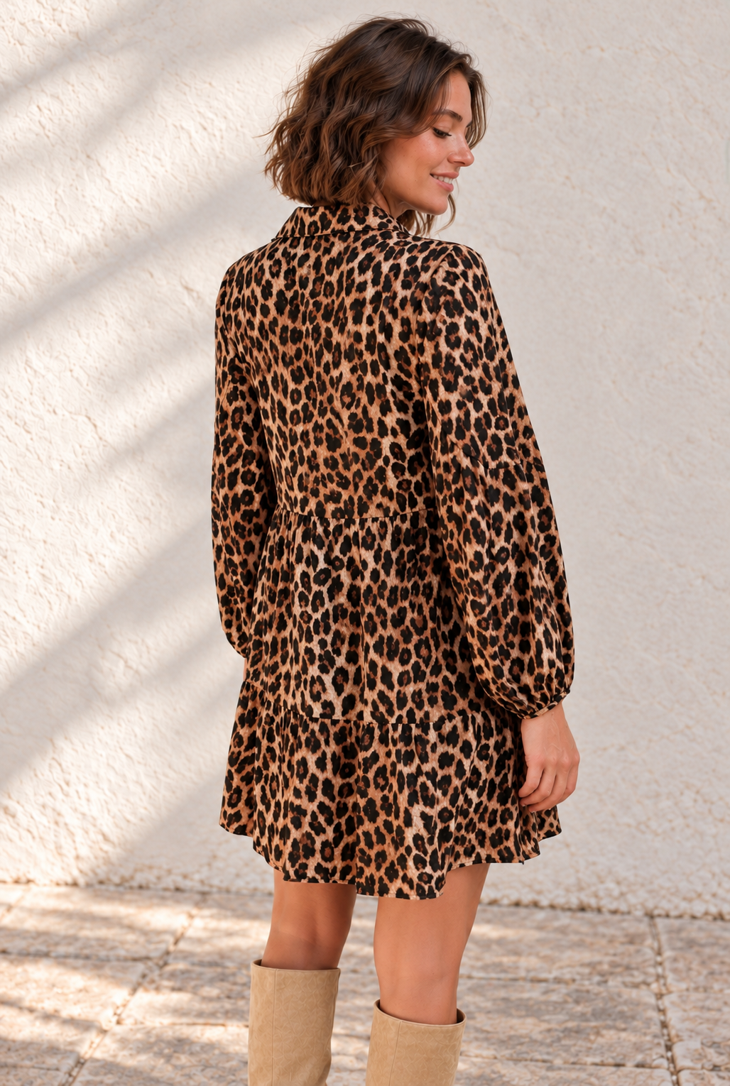 VESTIDO CAMISERO CON ESTAMPADO DE LEOPARDO