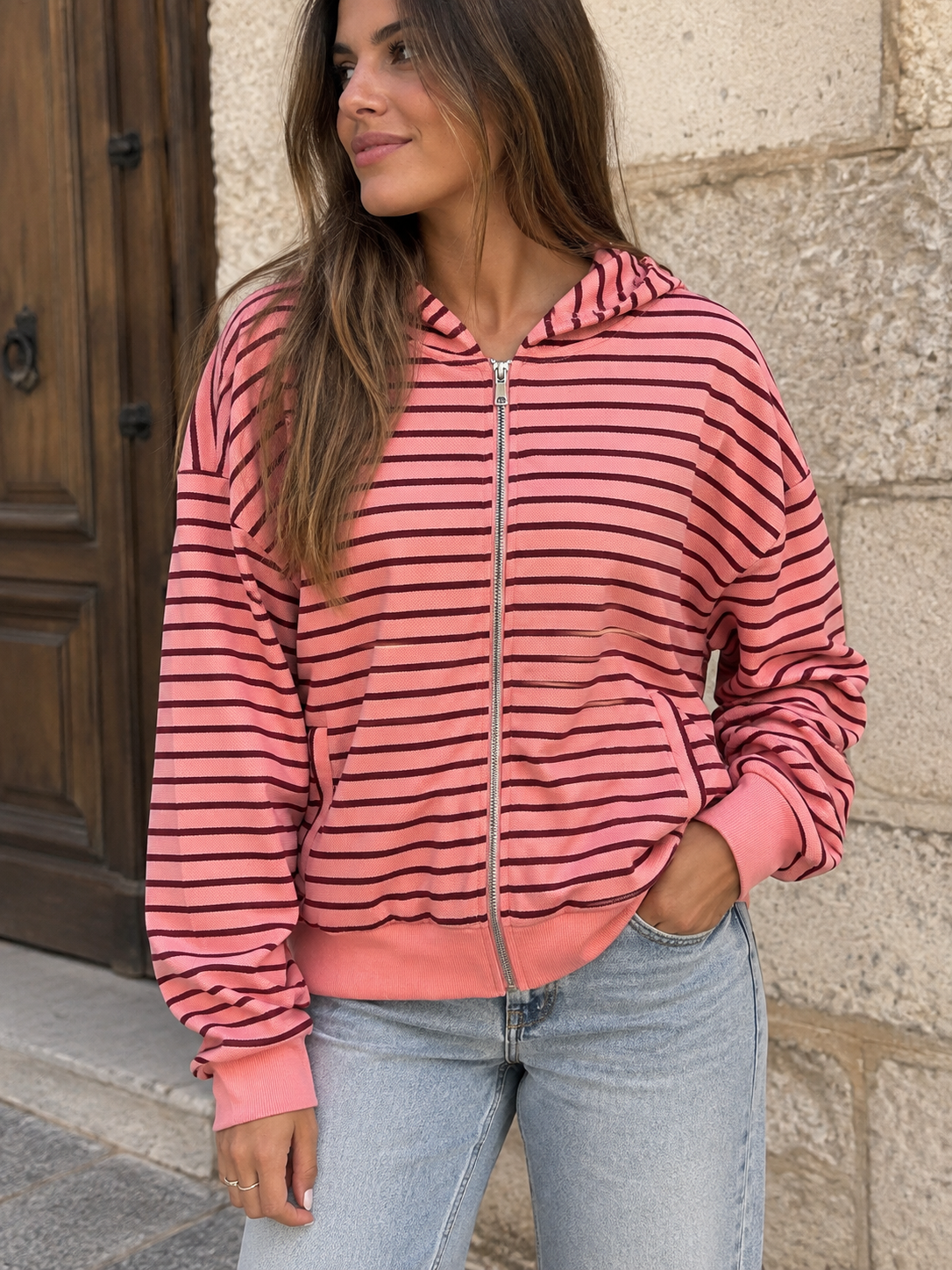 CHAQUETA OVERSIZE CREMALLERA RAYAS
