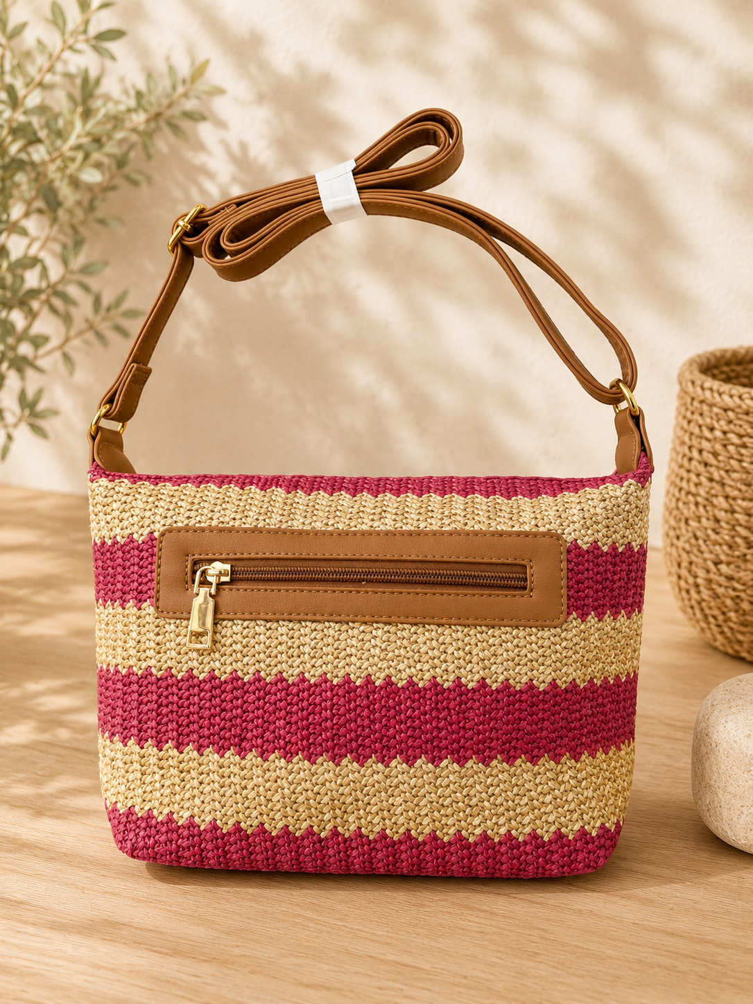 BOLSO BANDOLERA RAFIA ROSA