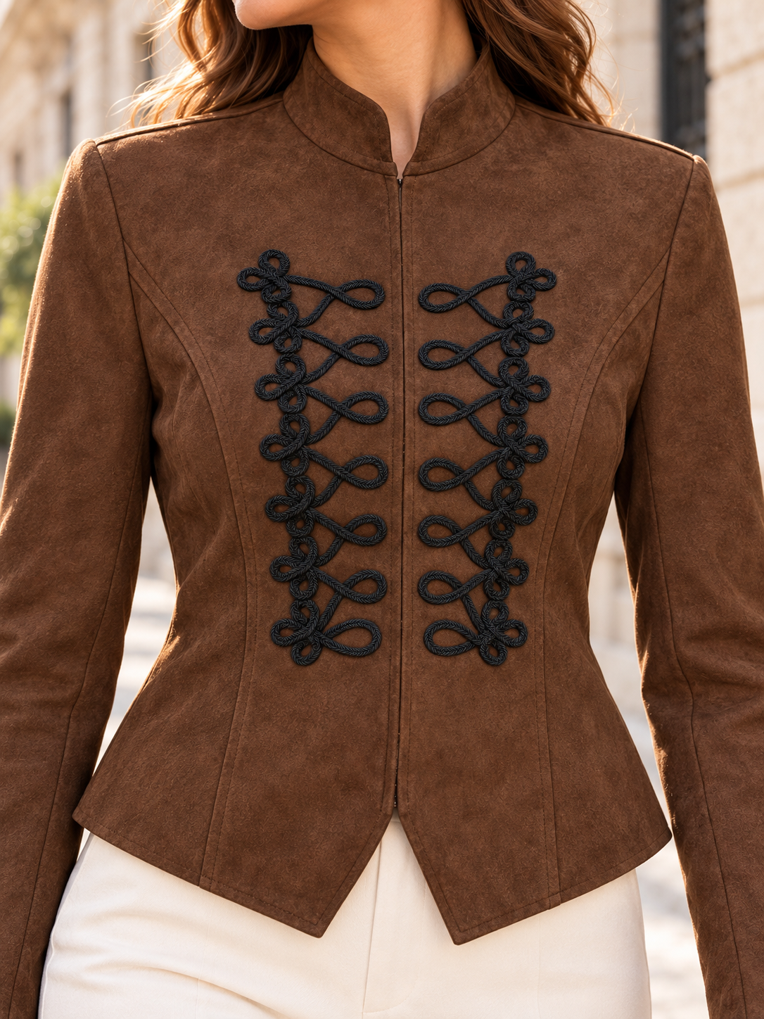 CHAQUETA ORIENTAL EFECTO ANTE MARRÓN