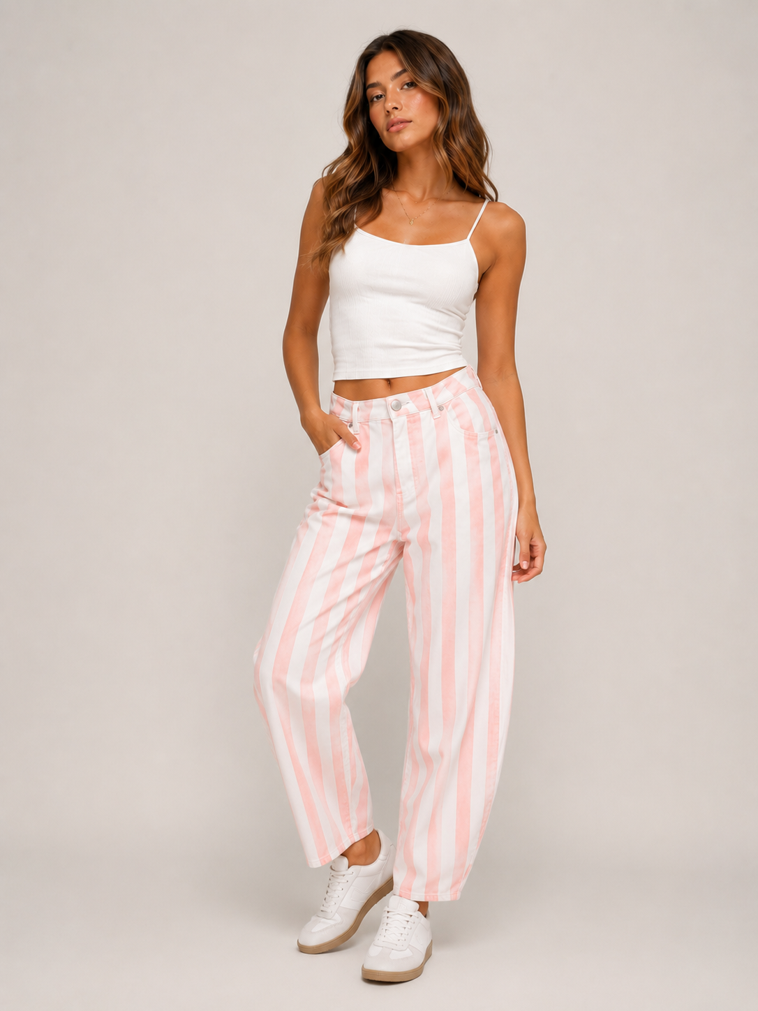 Jeans Balloon de rayas rosa