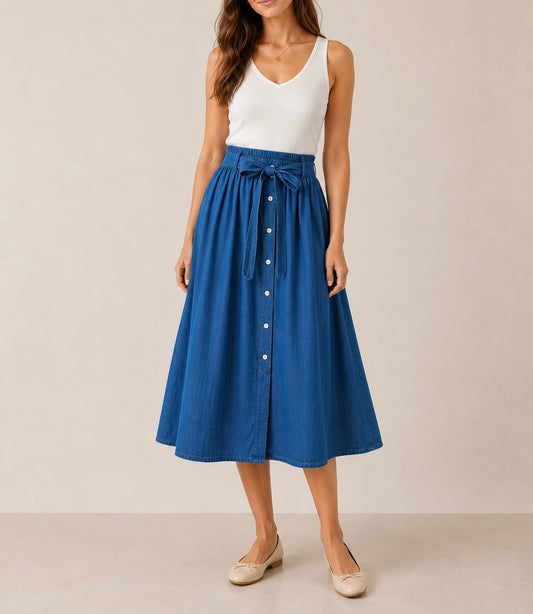 FALDA MIDI AZUL MARINO