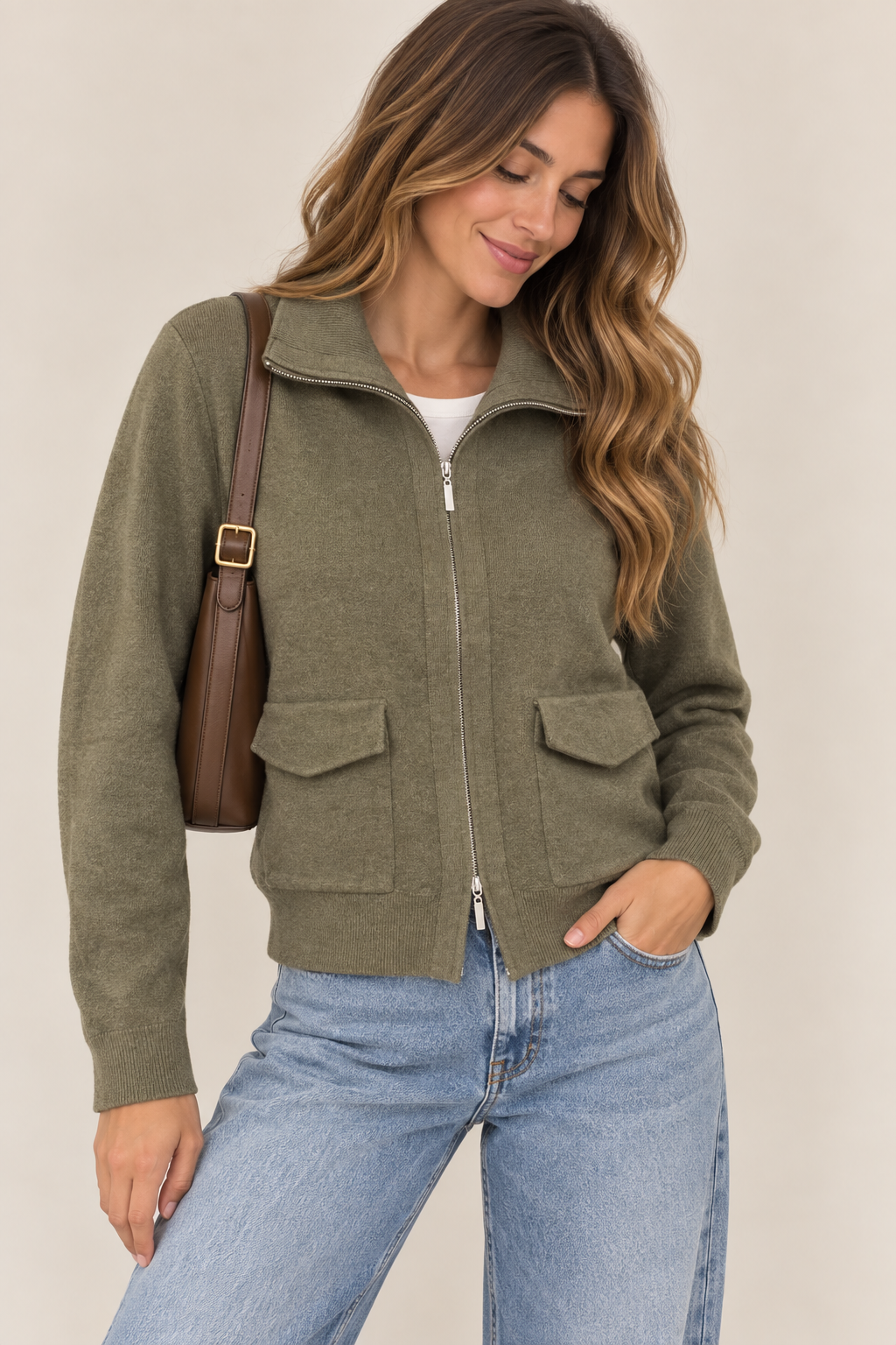 CHAQUETA DE PUNTO CON CREMALLERA