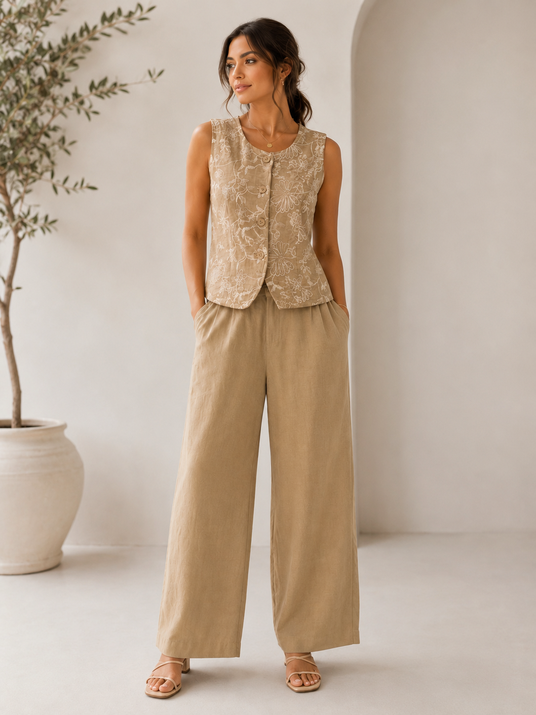 CONJUNTO BORDADO TAUPE