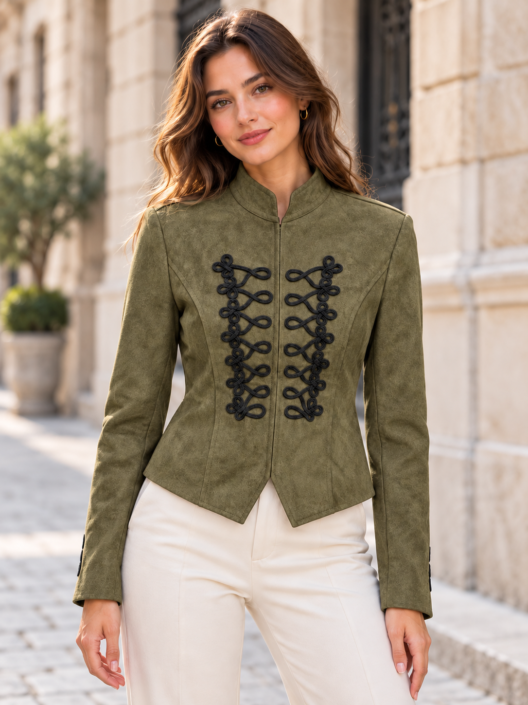 CHAQUETA ORIENTAL  TIPO ANTE VERDE
