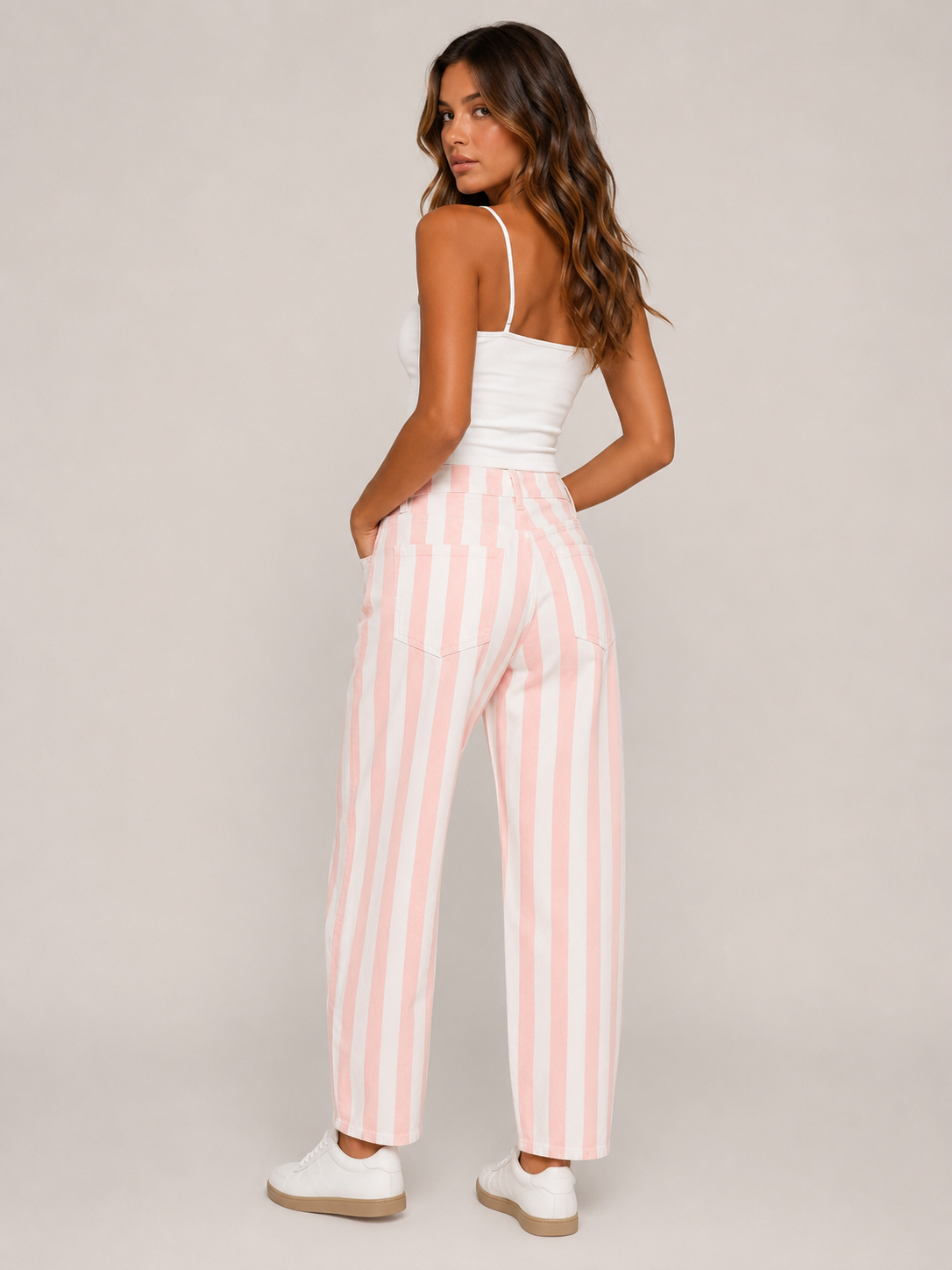 Jeans Balloon de rayas rosa