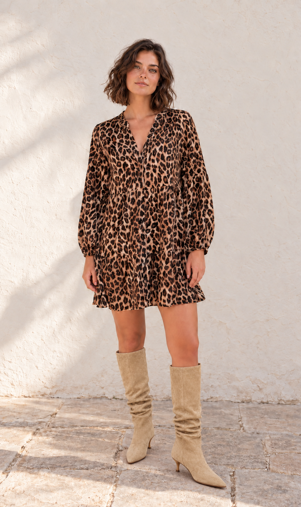 VESTIDO CAMISERO CON ESTAMPADO DE LEOPARDO