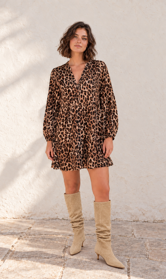 VESTIDO CAMISERO CON ESTAMPADO DE LEOPARDO