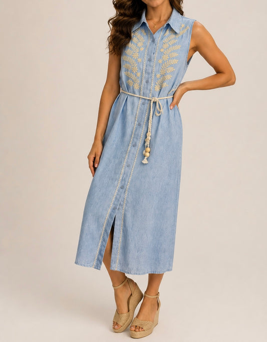 VESTIDO BORDADO AZUL CLARO