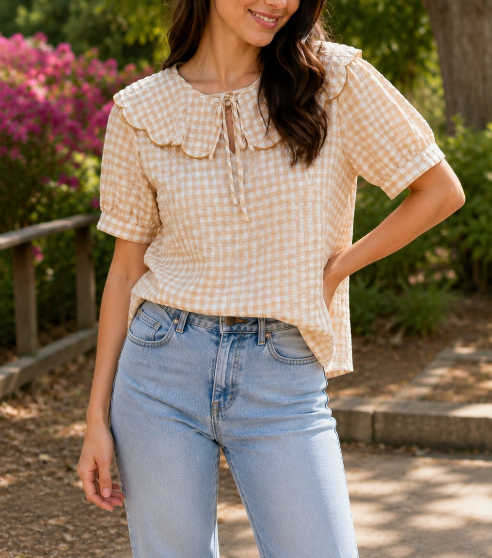 BLUSA CUADRO VICHY BEIGE