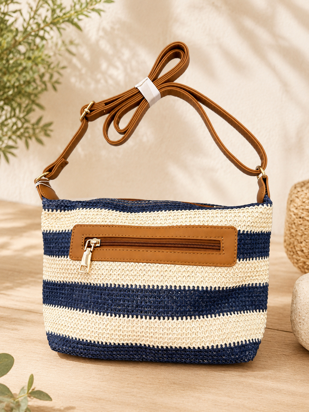BOLSO BANDOLERA RAFIA AZUL