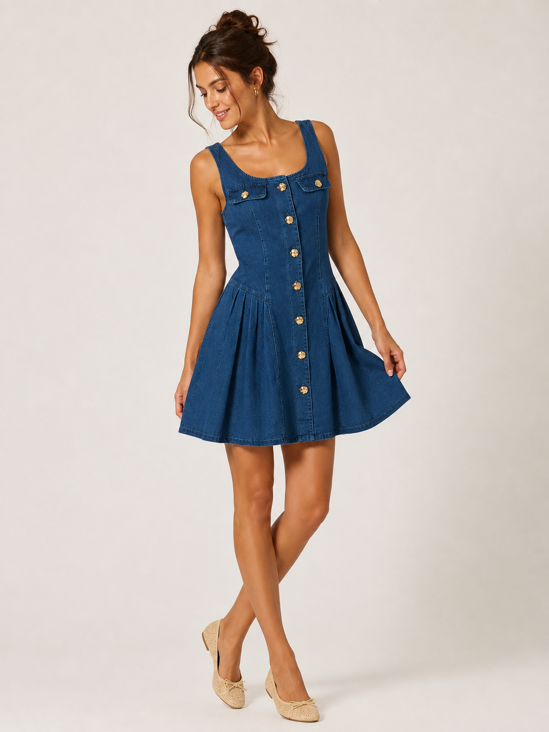 VESTIDO DENIM CON BOTONES DORADOS