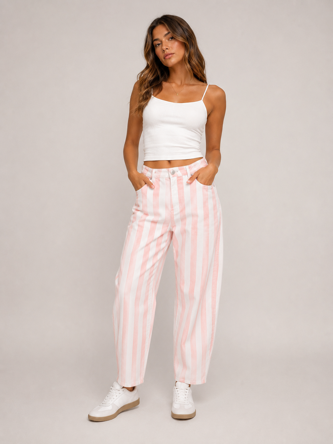 Jeans Balloon de rayas rosa