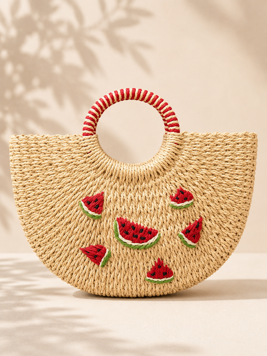 Bolso de rafia con bordado de sandías
