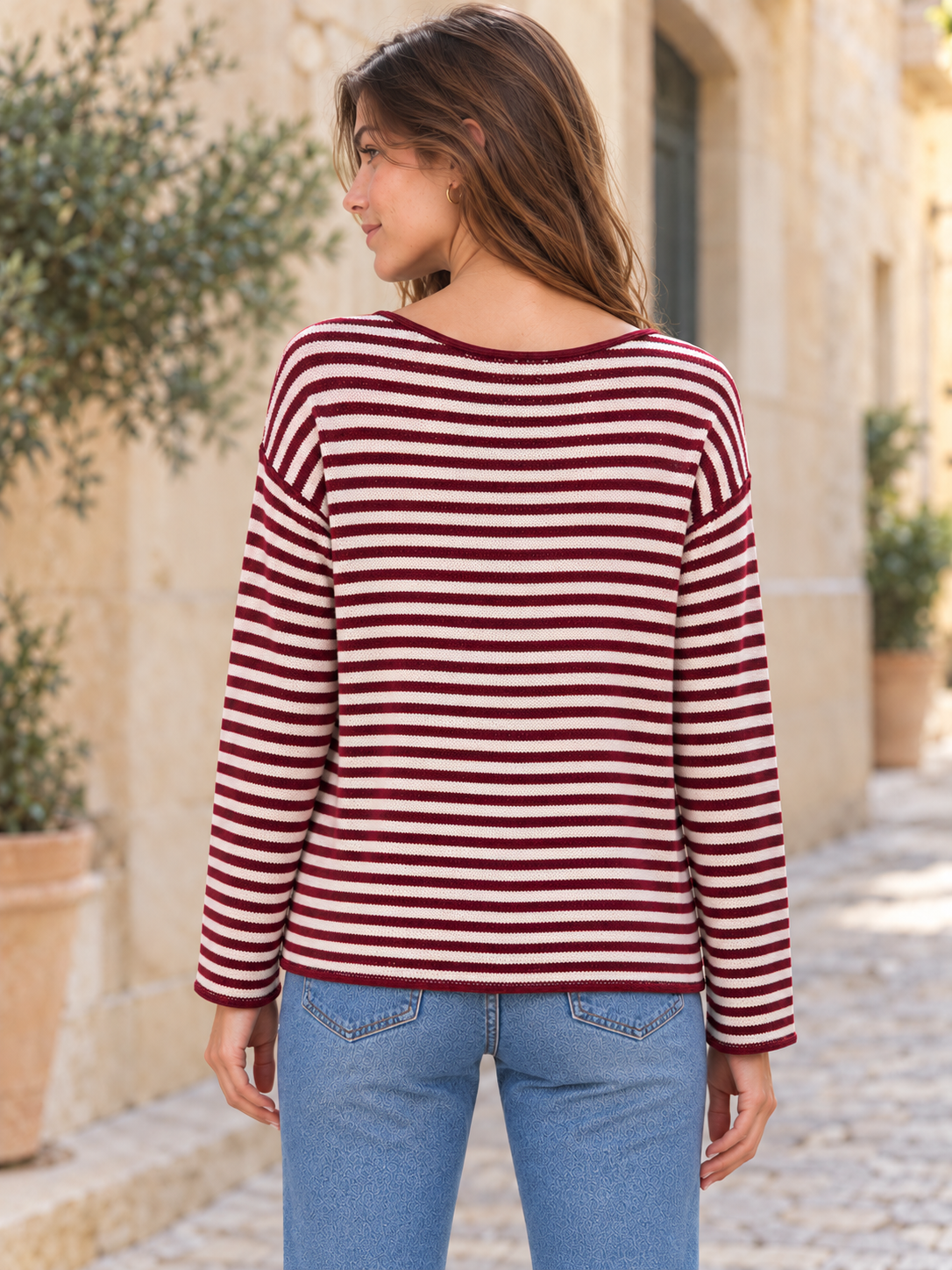 JERSEY DE PUNTO RAYAS BURDEOS