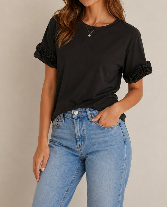 CAMISETA BASICA MANGA CON ROSAS