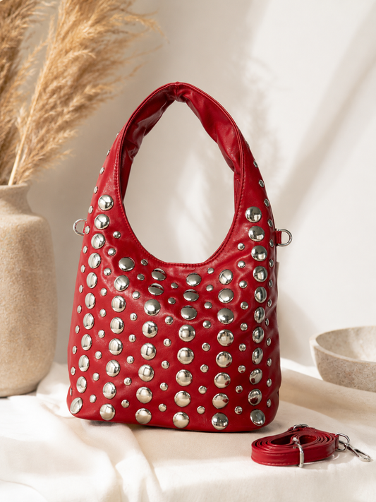 BOLSO CON TACHAS ROJO