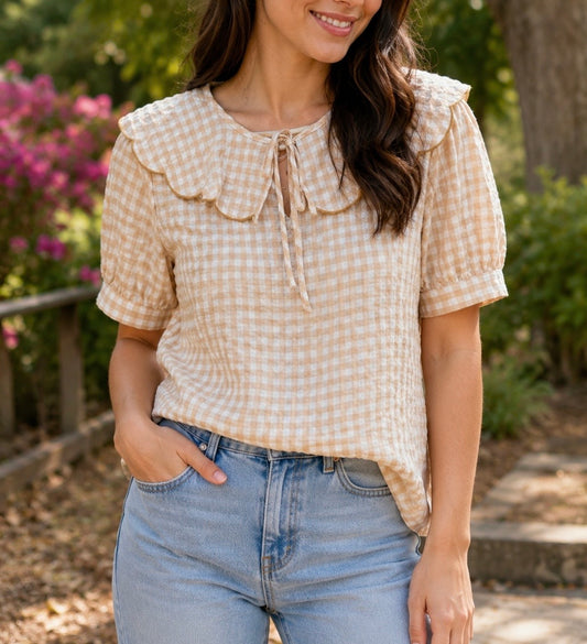 BLUSA CUADRO VICHY BEIGE
