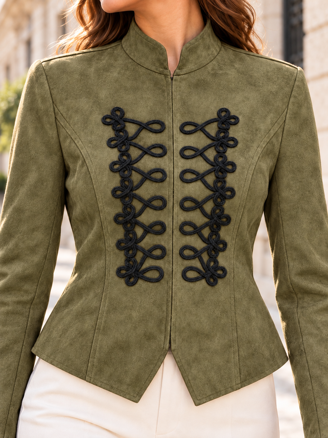 CHAQUETA ORIENTAL  TIPO ANTE VERDE