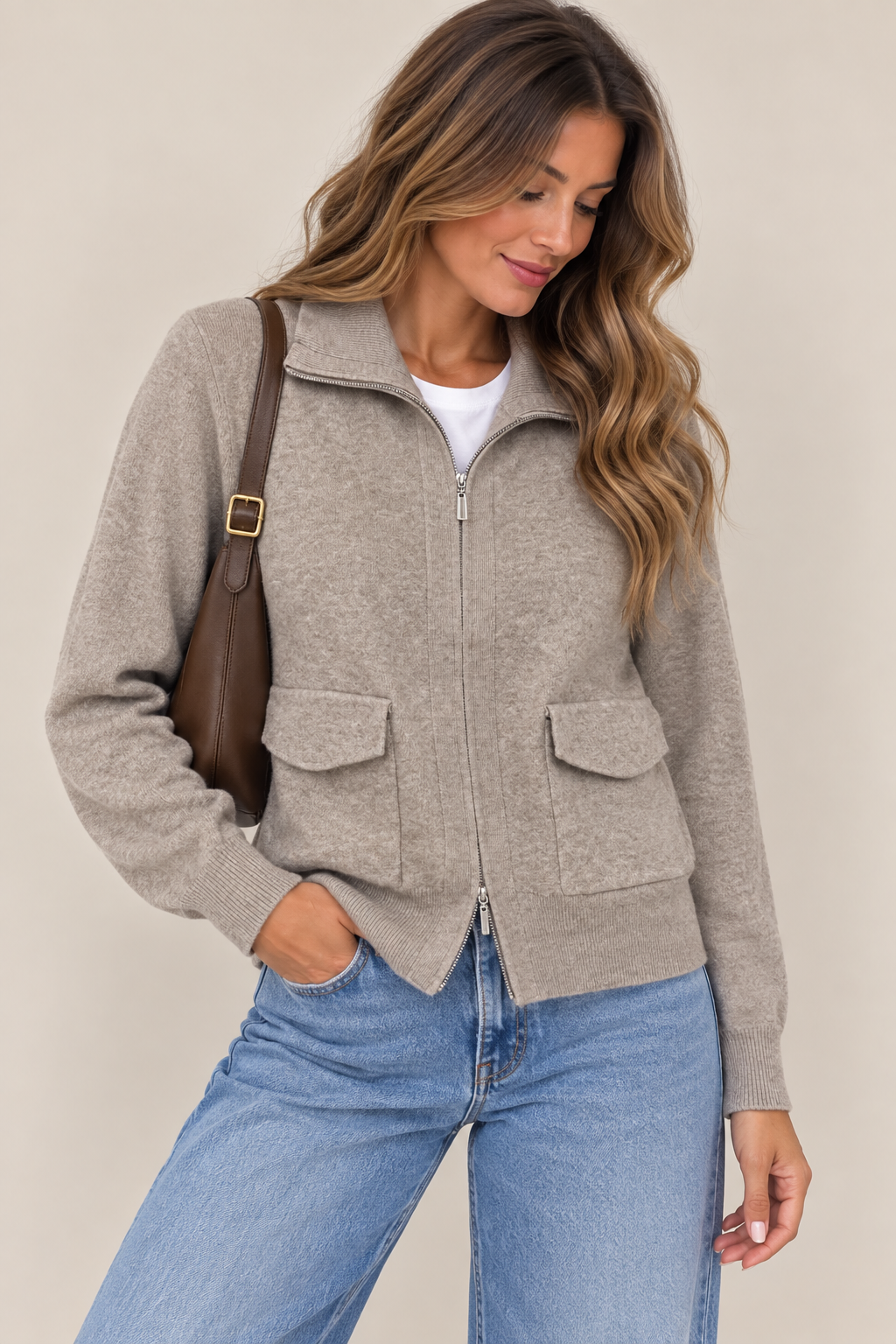 CHAQUETA DE PUNTO CON CREMALLERA