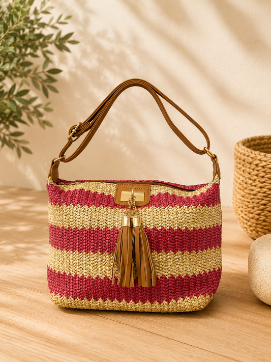 BOLSO BANDOLERA RAFIA ROSA