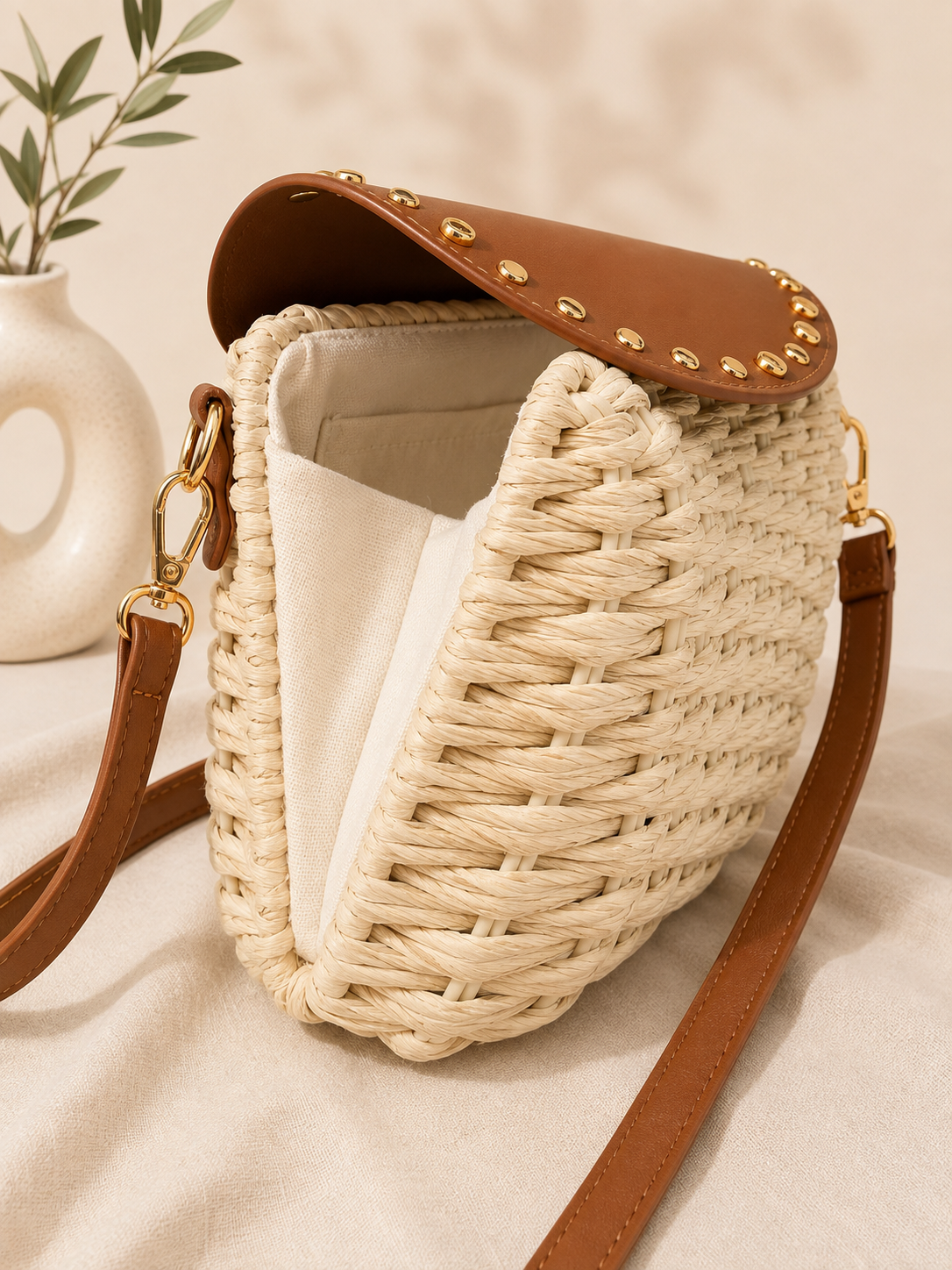 BOLSO RAFIA CON TACHAS