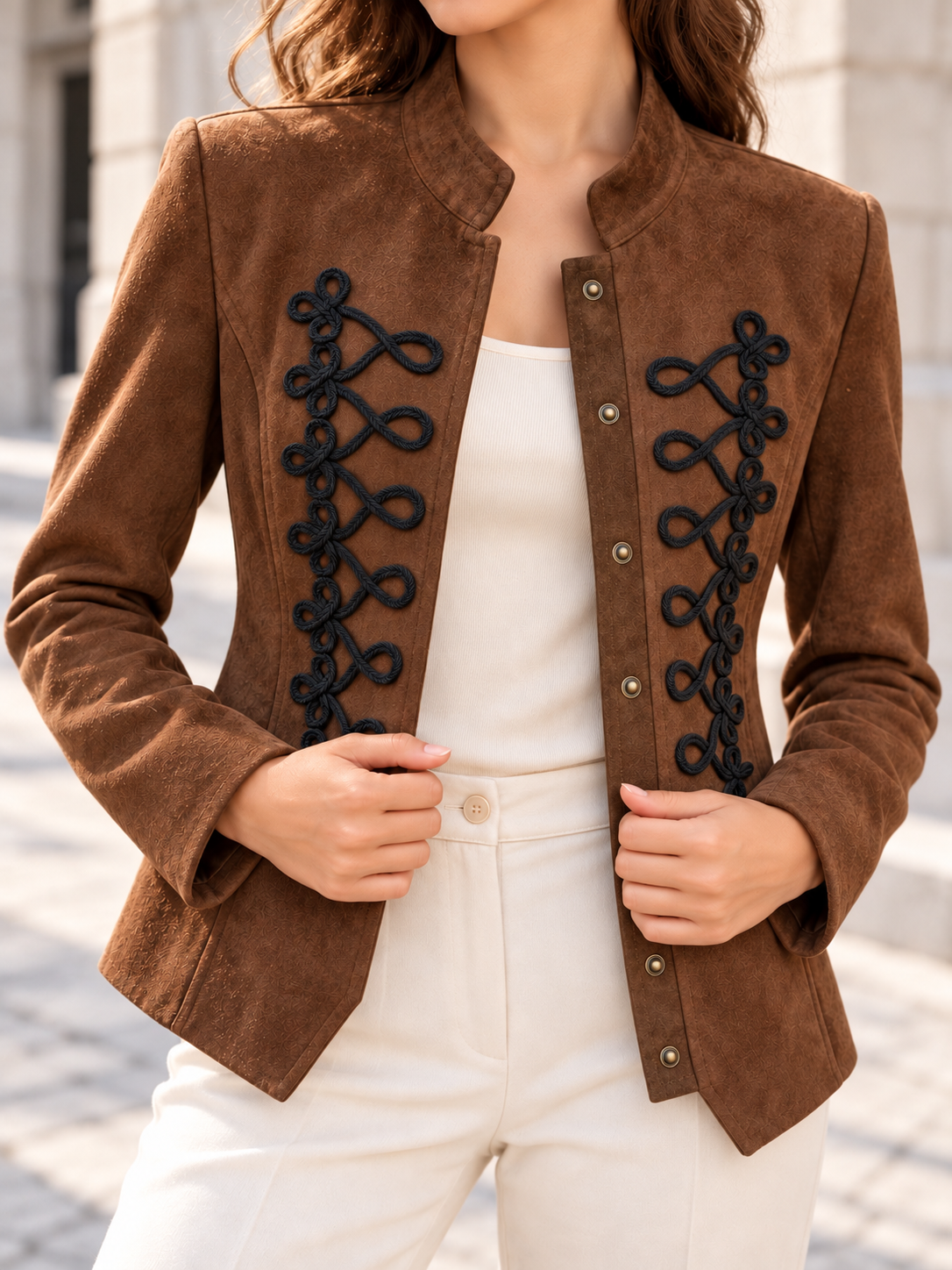 CHAQUETA ORIENTAL EFECTO ANTE MARRÓN