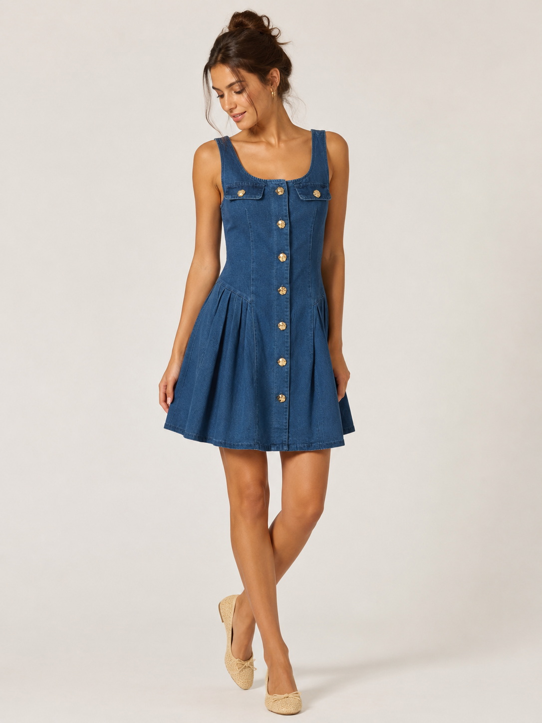 VESTIDO DENIM CON BOTONES DORADOS