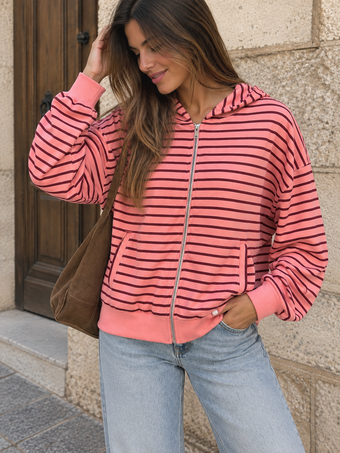 CHAQUETA OVERSIZE CREMALLERA RAYAS
