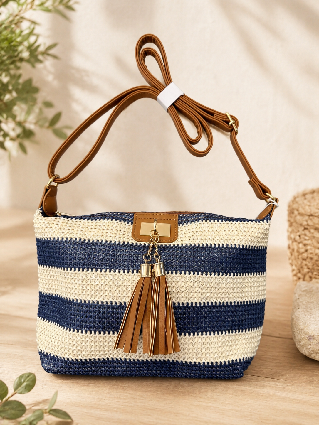 BOLSO BANDOLERA RAFIA AZUL