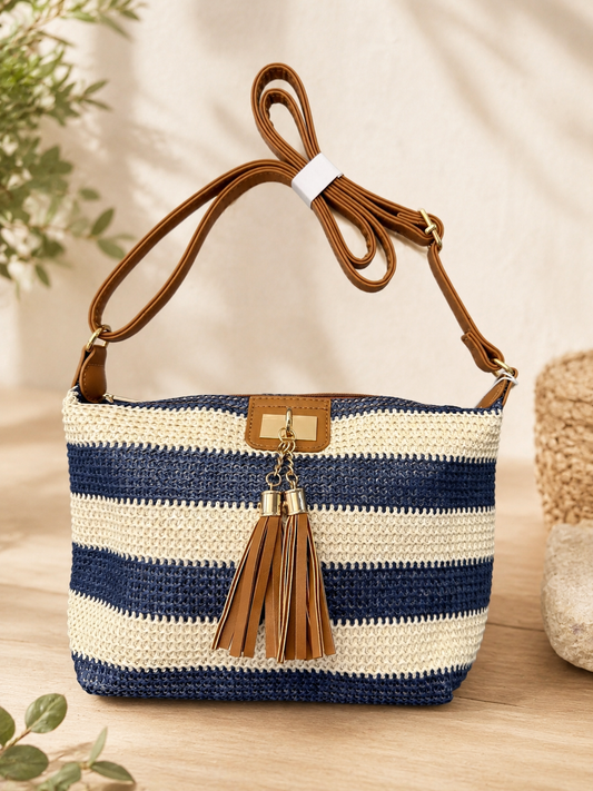 BOLSO BANDOLERA RAFIA AZUL