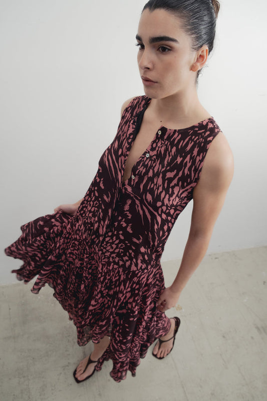 VESTIDO LARGO VOLANTES ESTAMPADO